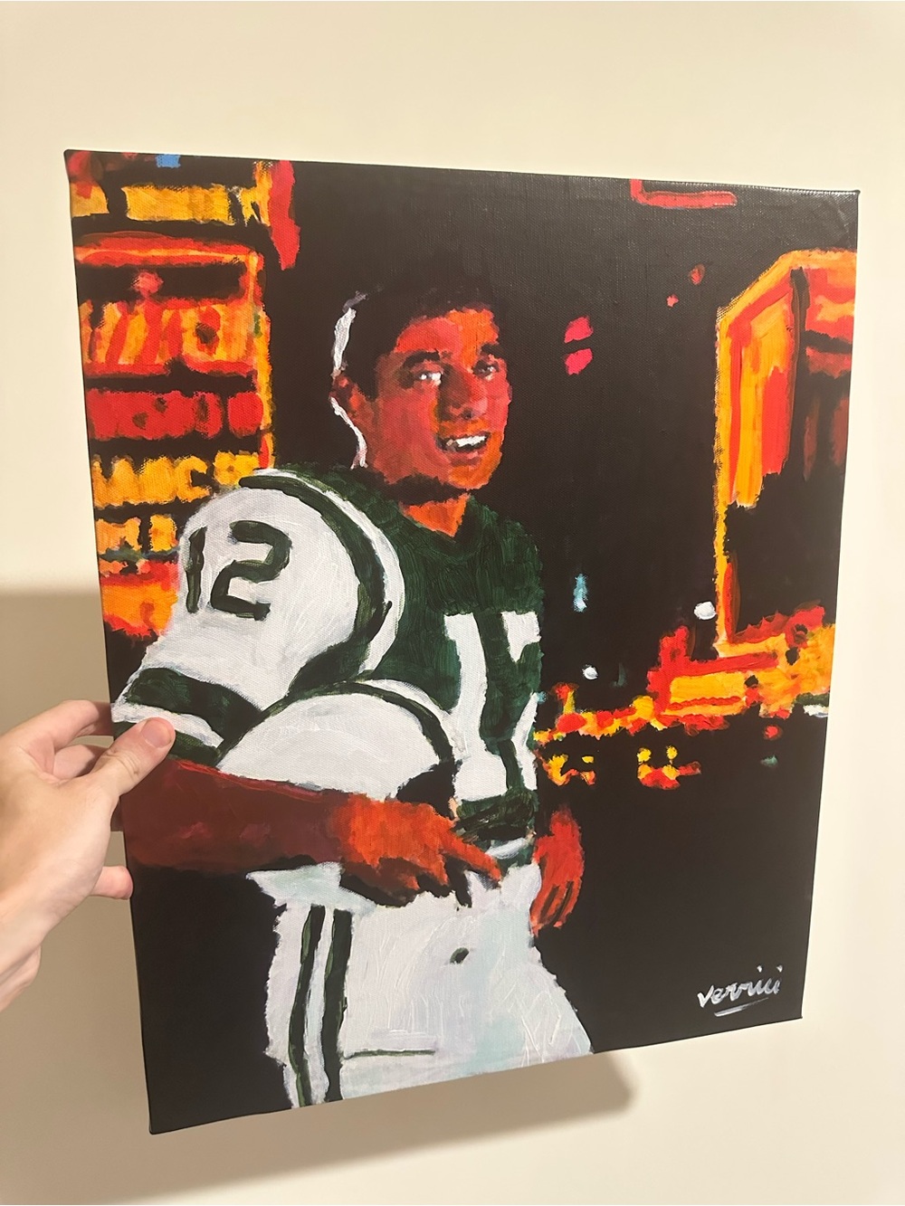 Joe Namath original 16x20 Football Painting Canvas Art 1/1 broadway joe